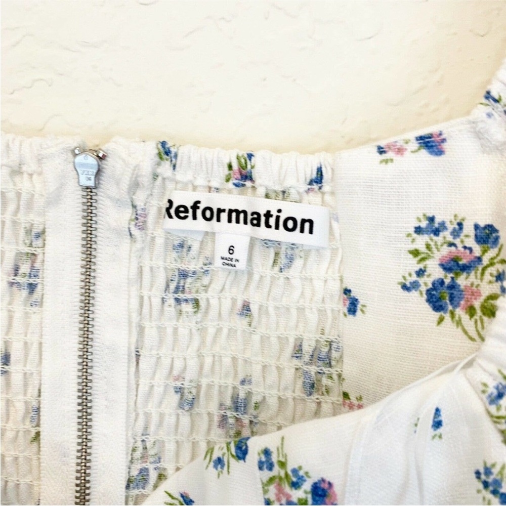 Reformation Emilia Mini Dress in Blaire, 100% Linen - Picture 4 of 5